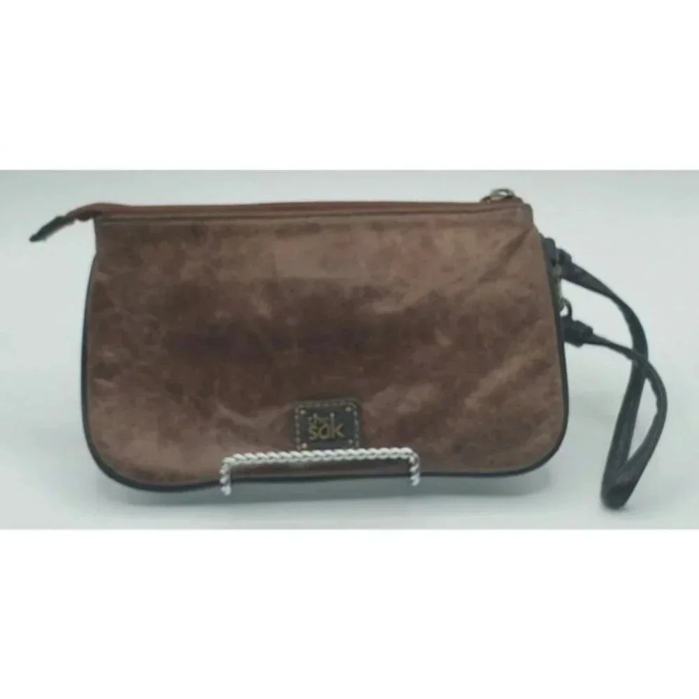 The Sak Crackle Brown Leather Suede Wristlet